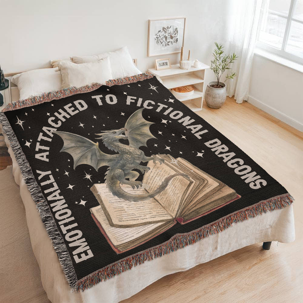 Emotionally Attached to Fictional Dragons – Woven Blanket - Offbeat Opulence