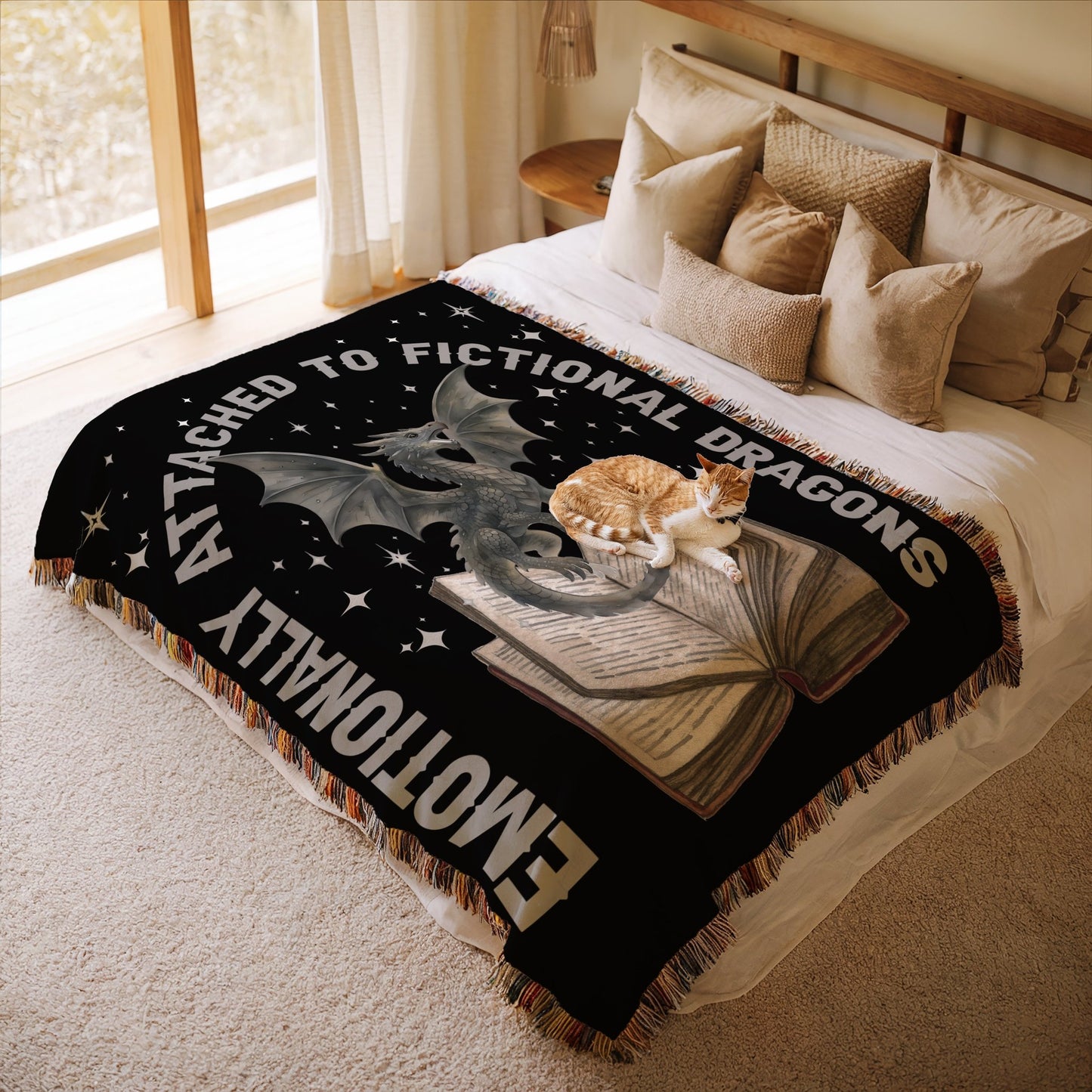 Emotionally Attached to Fictional Dragons – Woven Blanket - Offbeat Opulence