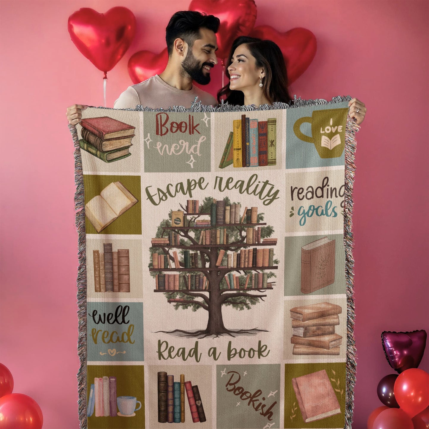 Escape Reality – Book Tree Woven Blanket - Offbeat Opulence