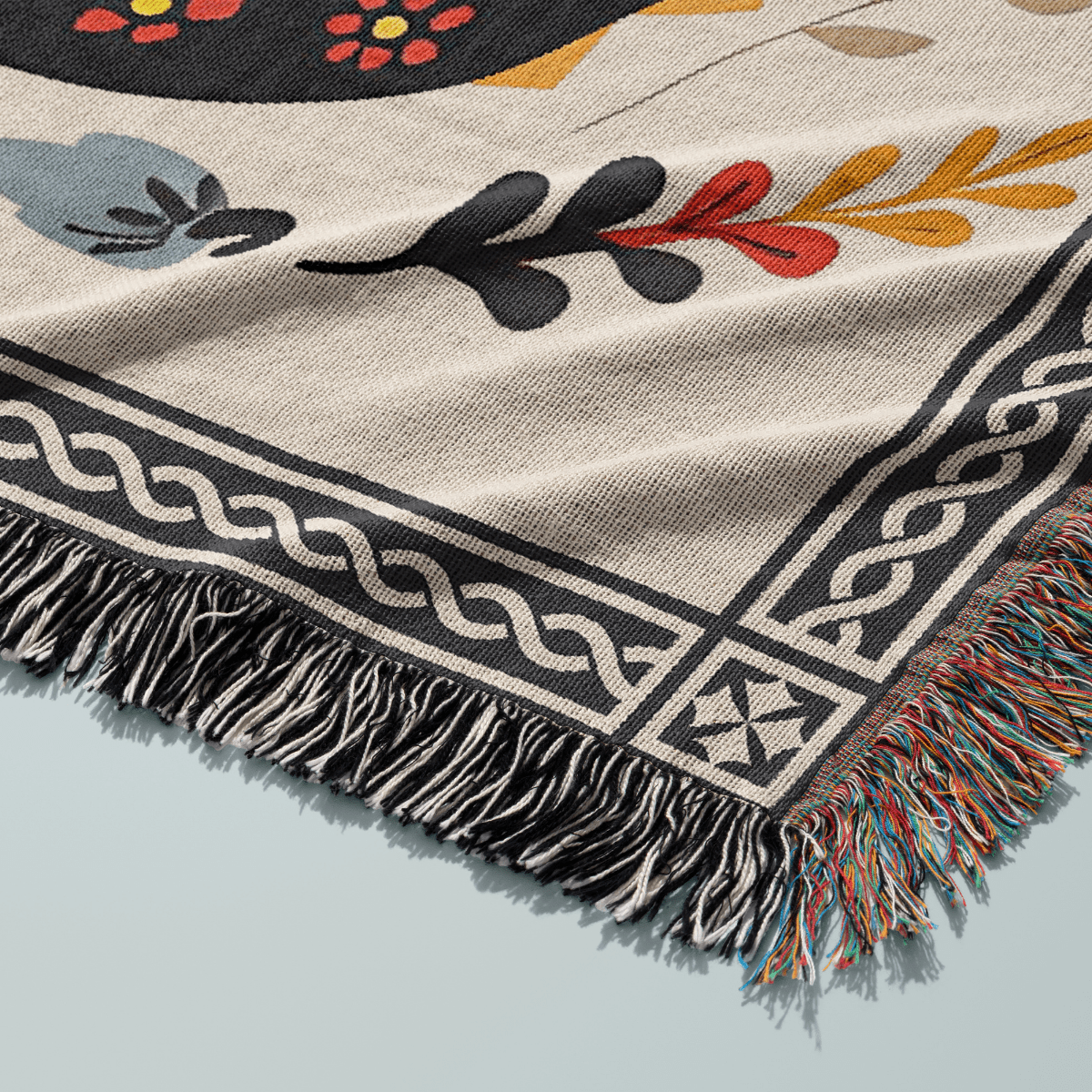 Folk Art Dragon Woven Blanket - Offbeat Opulence