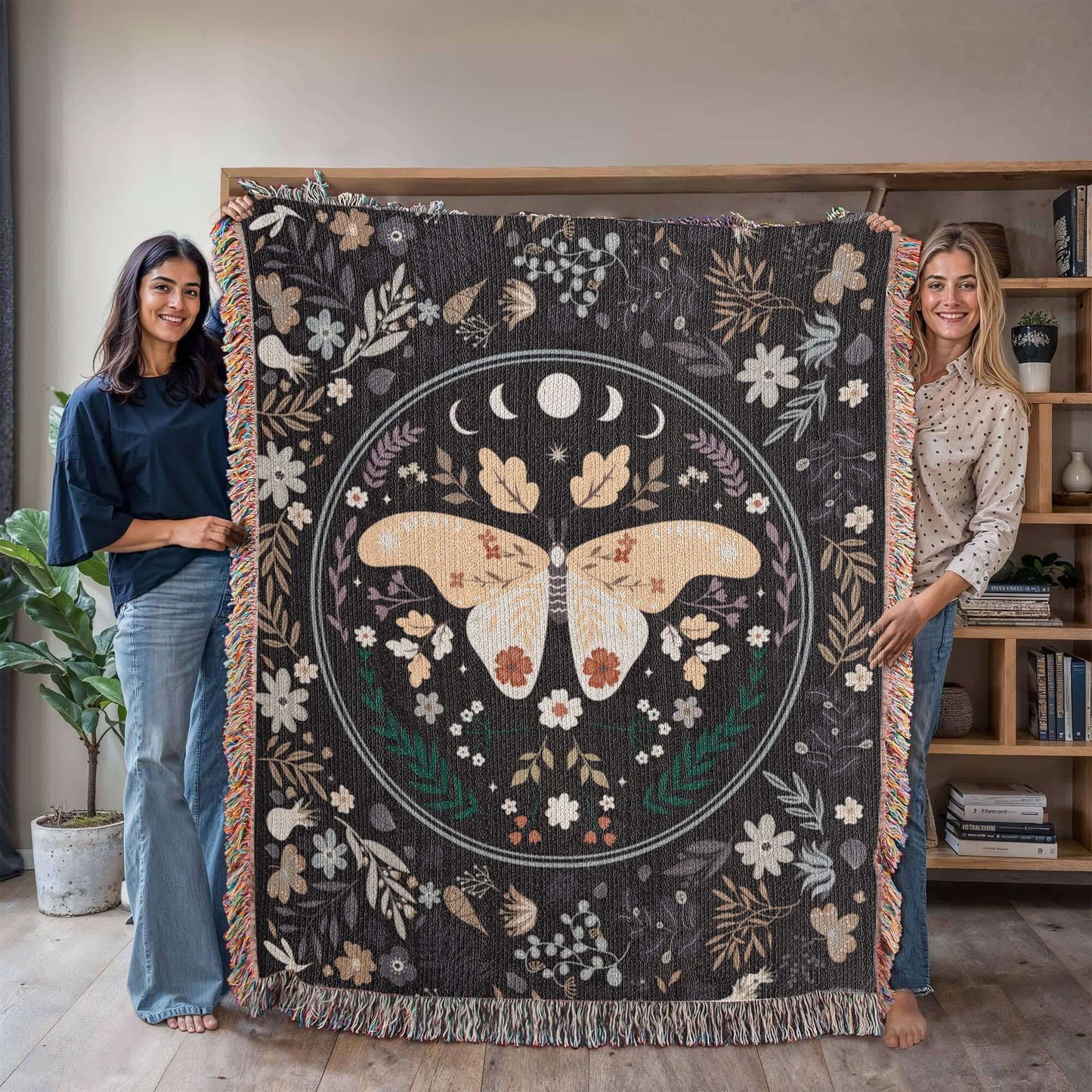 Lunar Moth Woven Tapestry Blanket – A Dream in Threads-Offbeat Opulence