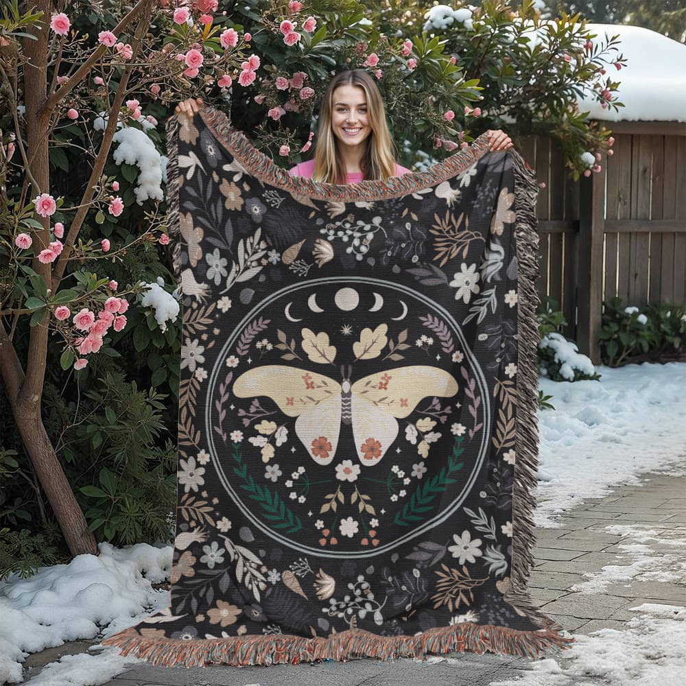 Lunar Moth Woven Tapestry Blanket – A Dream in Threads-Offbeat Opulence
