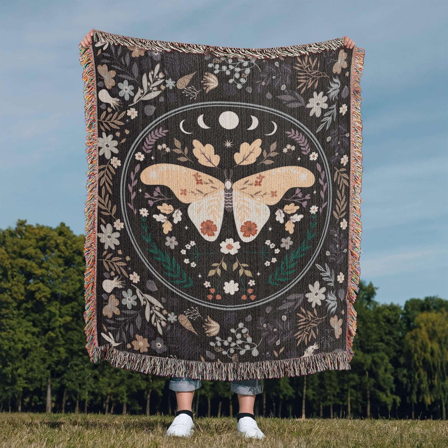Lunar Moth Woven Tapestry Blanket – A Dream in Threads-Offbeat Opulence