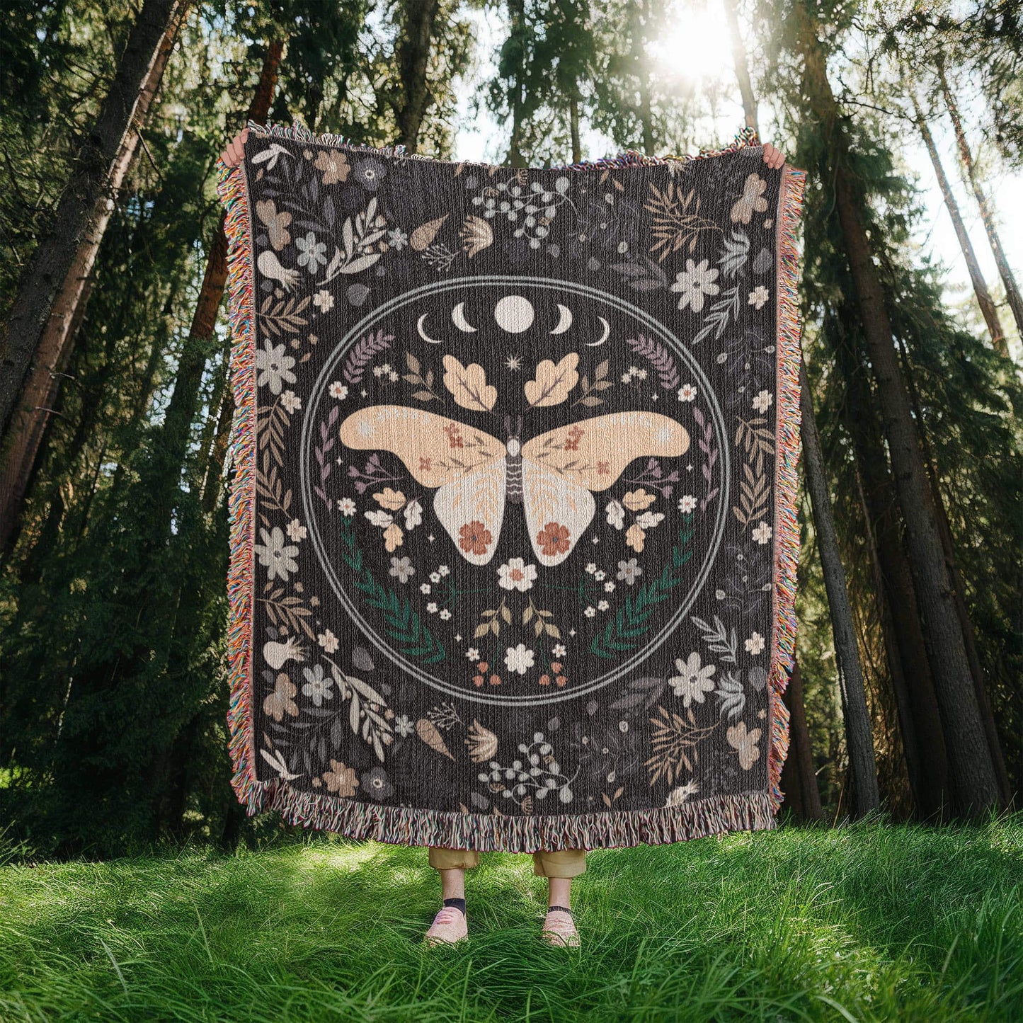 Lunar Moth Woven Tapestry Blanket – A Dream in Threads-Offbeat Opulence