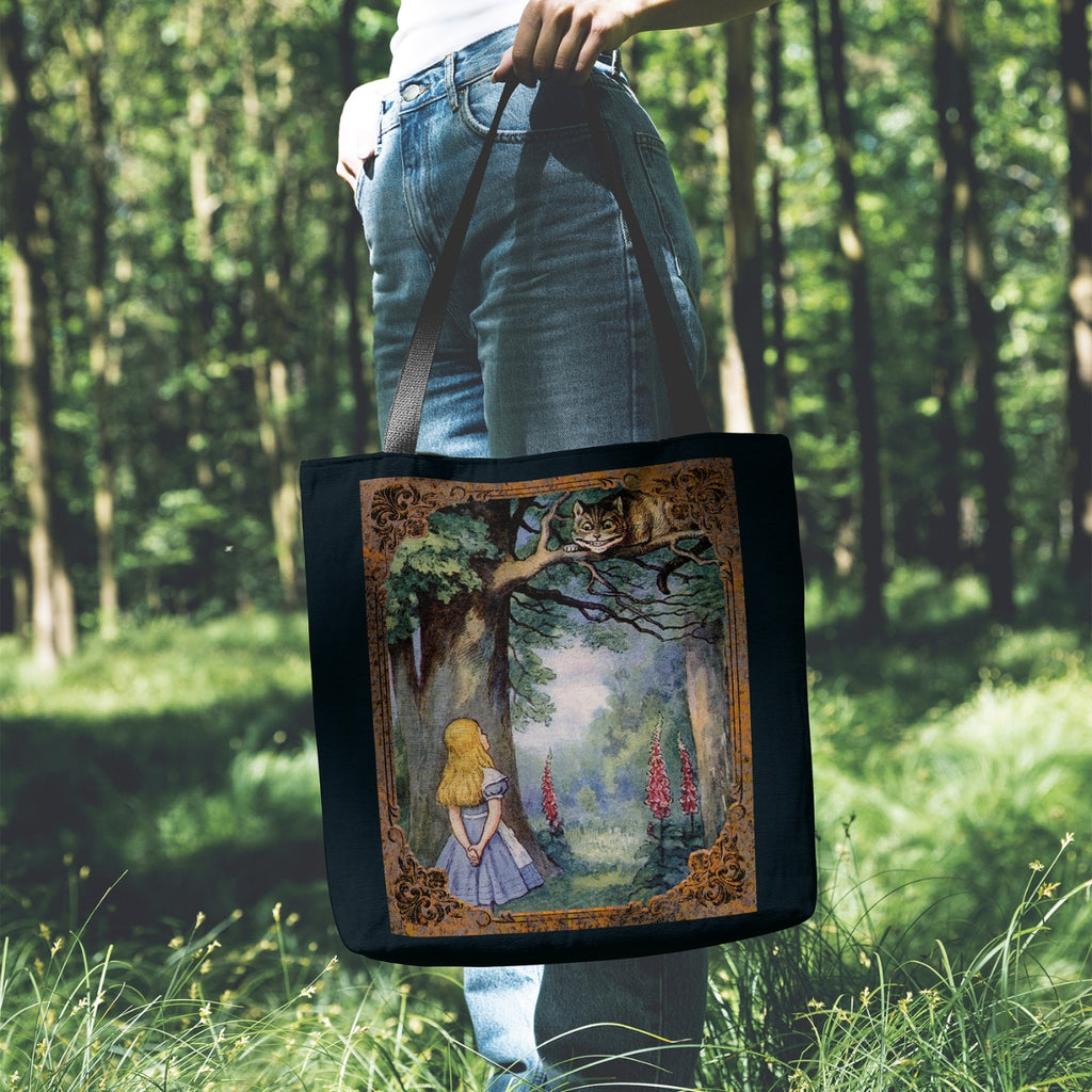 Alice in Wonderland Cheshire Cat Woven Tote – A Classic Literary Companion-Offbeat Opulence