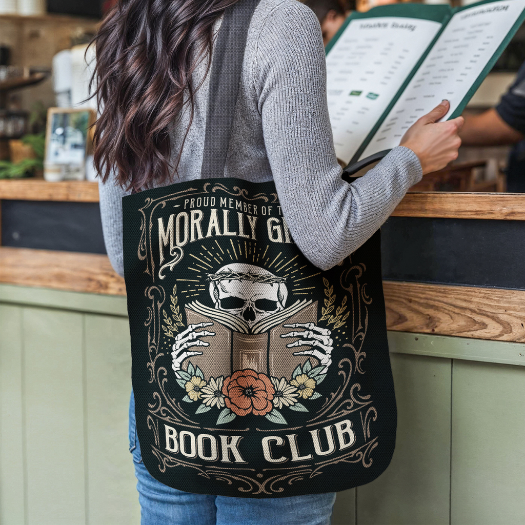 Morally Grey Book Club Woven Tote Bag-Offbeat Opulence