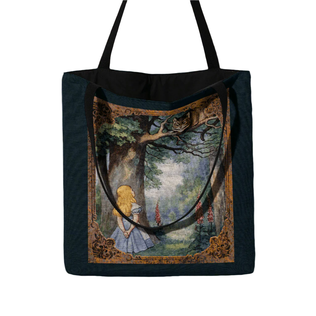 Alice in Wonderland Cheshire Cat Woven Tote – A Classic Literary Companion-Offbeat Opulence