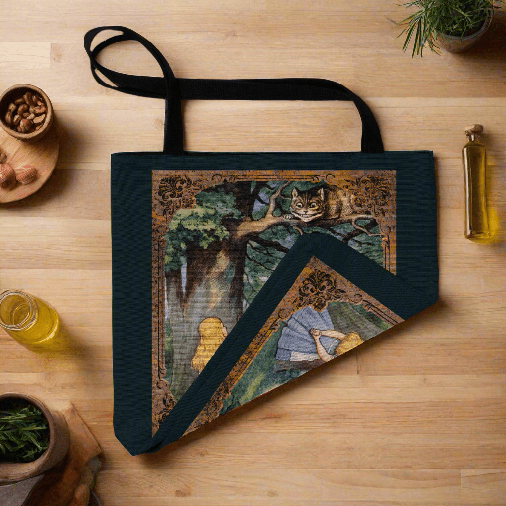Alice in Wonderland Cheshire Cat Woven Tote – A Classic Literary Companion-Offbeat Opulence