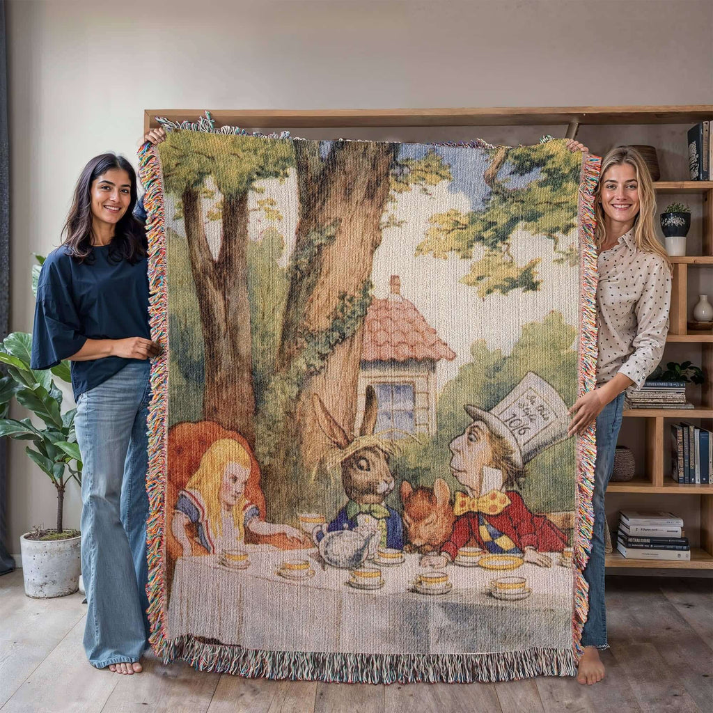 Alice in Wonderland Mad Hatter Tea Party Woven Blanket-Offbeat Opulence