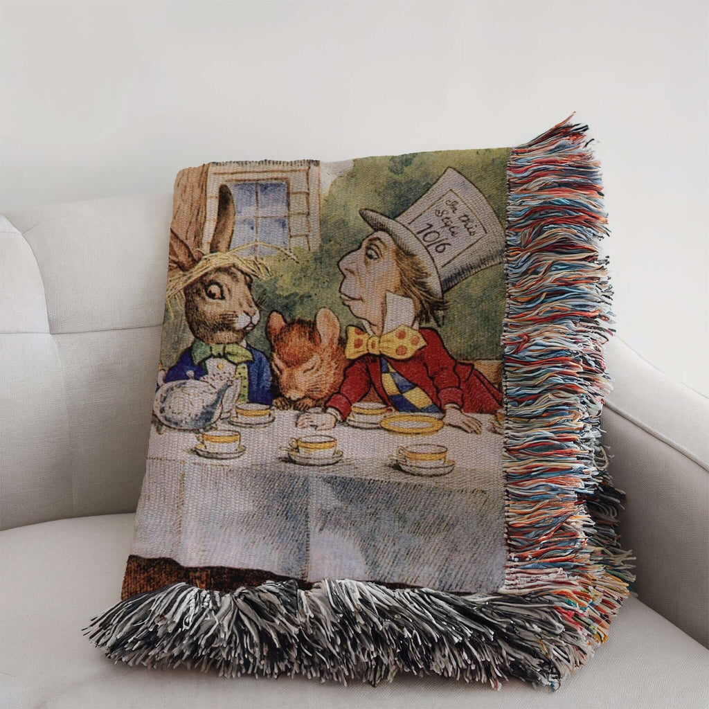 Alice in Wonderland Mad Hatter Tea Party Woven Blanket-Offbeat Opulence