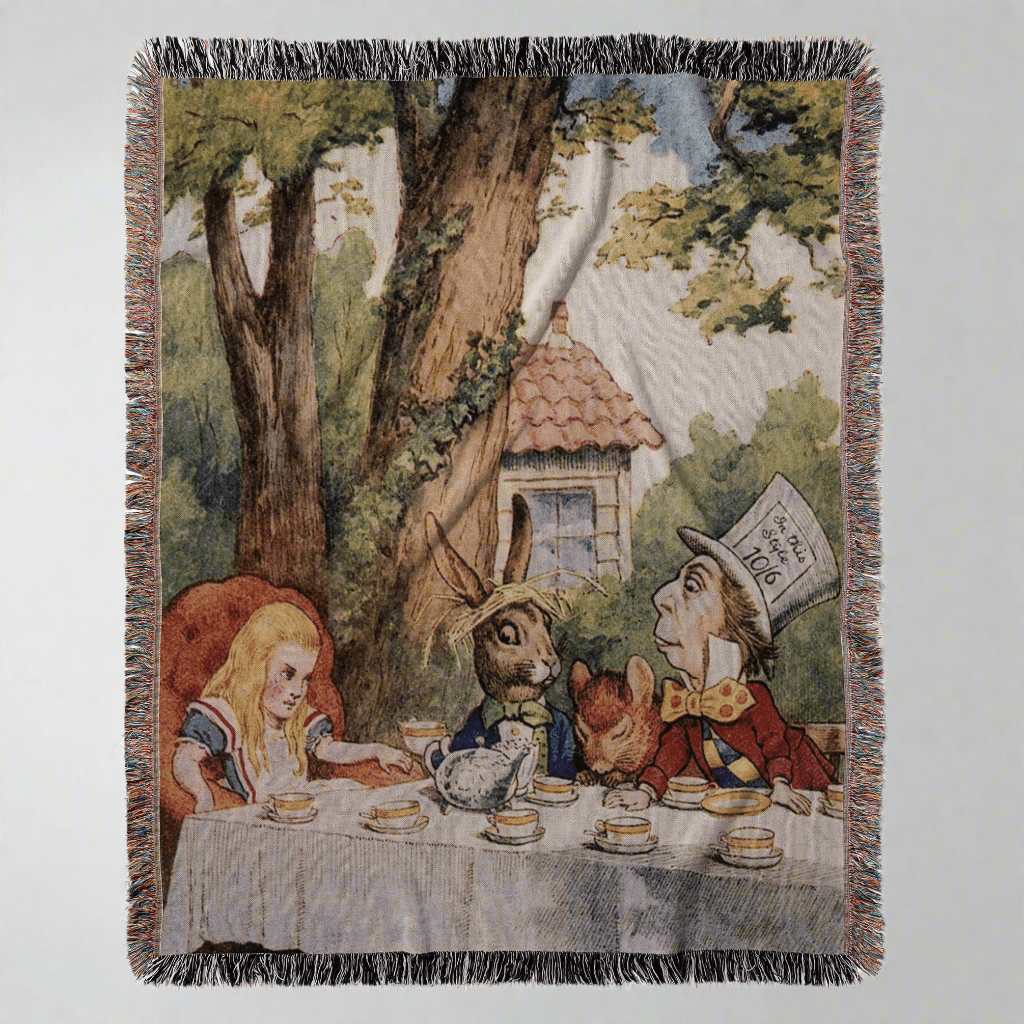 Alice in Wonderland Mad Hatter Tea Party Woven Blanket - Offbeat Opulence