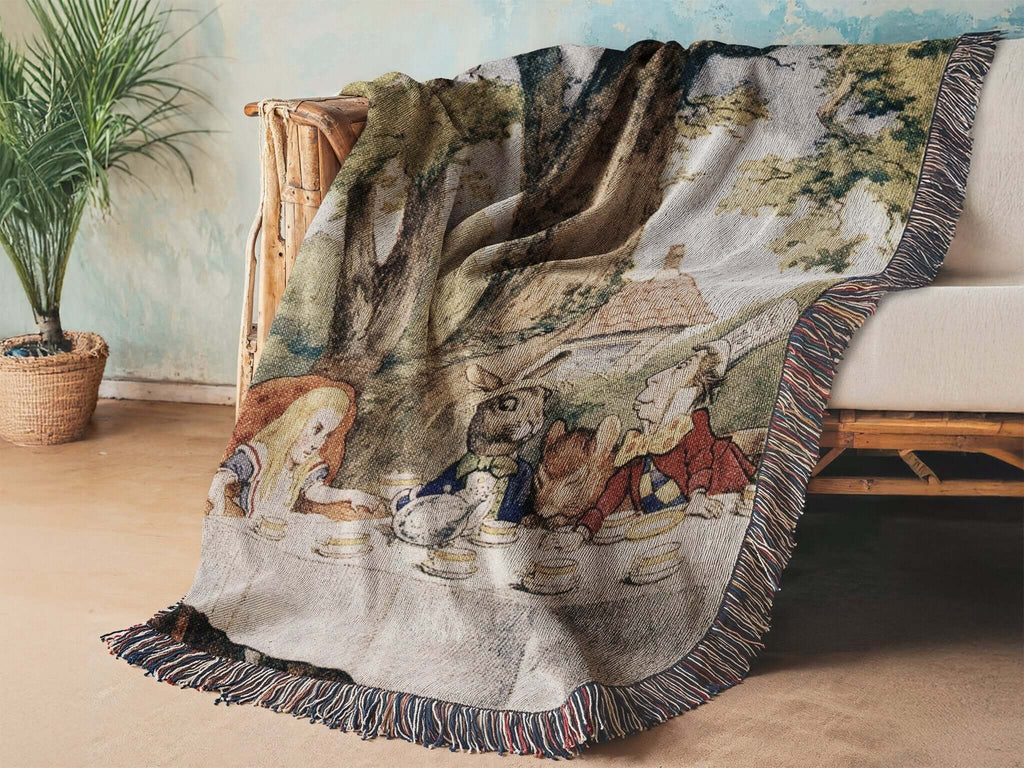 Alice in Wonderland Mad Hatter Tea Party Woven Blanket-Offbeat Opulence