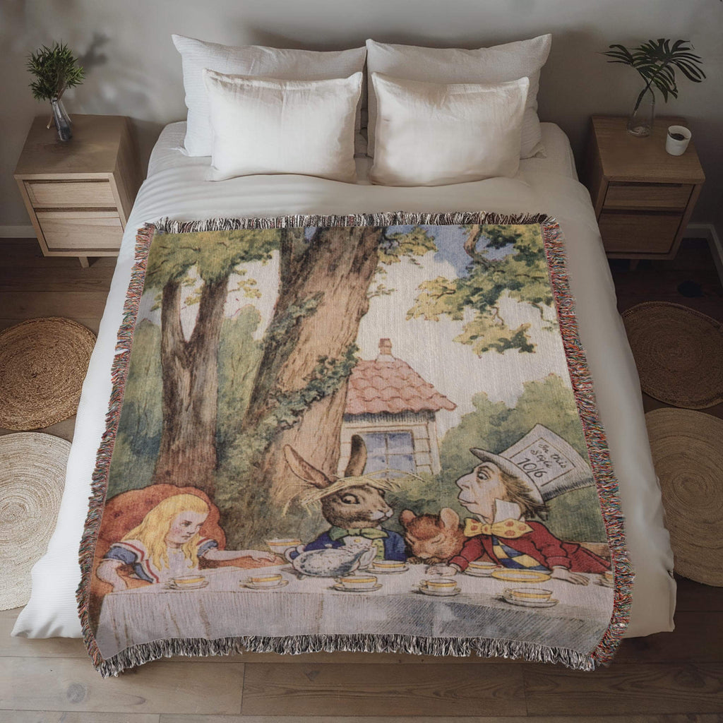 Alice in Wonderland Mad Hatter Tea Party Woven Blanket-Offbeat Opulence