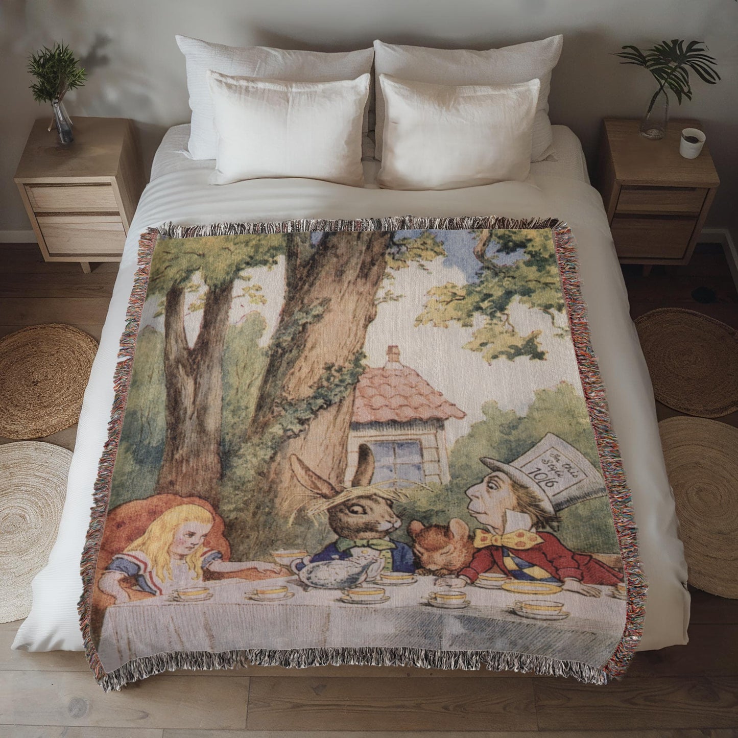 Alice in Wonderland Mad Hatter Tea Party Woven Blanket - Offbeat Opulence