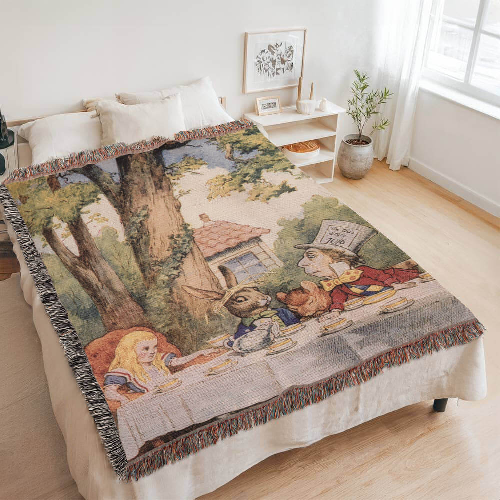 Alice in Wonderland Mad Hatter Tea Party Woven Blanket-Offbeat Opulence