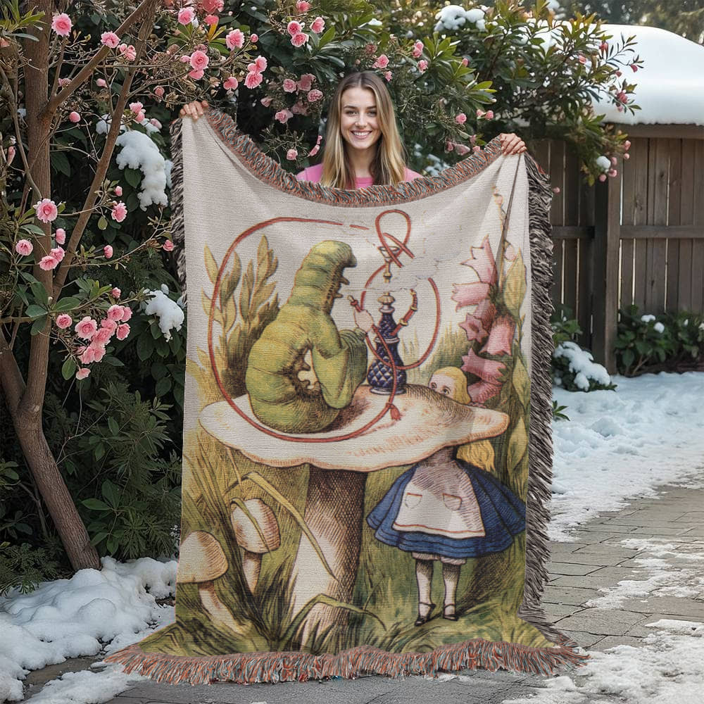 Alice & the Caterpillar Woven Blanket – A Whimsical Wonderland Keepsake - Offbeat Opulence