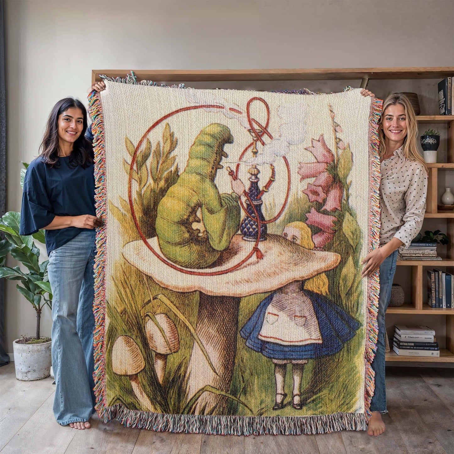 Alice & the Caterpillar Woven Blanket – A Whimsical Wonderland Keepsake - Offbeat Opulence