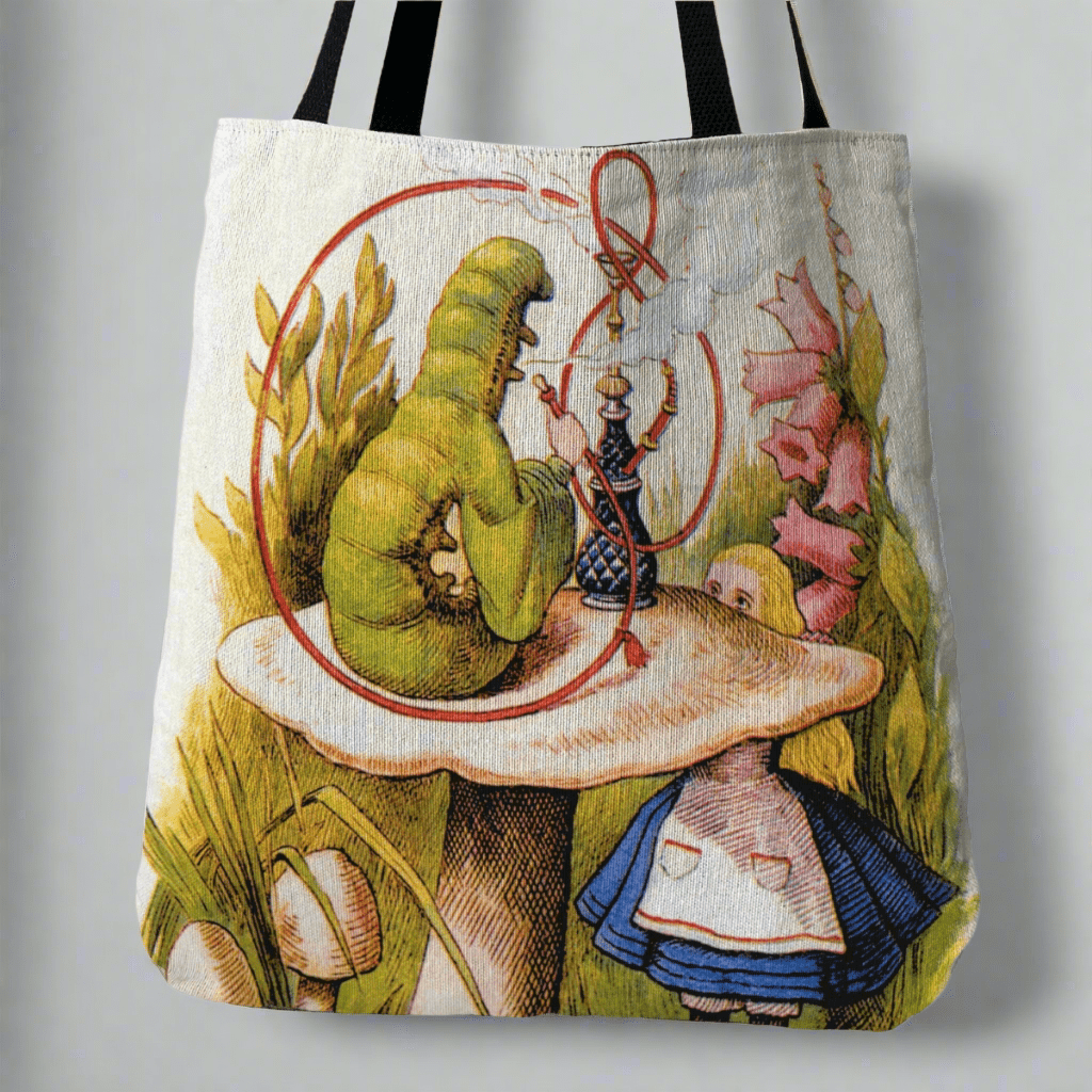 Alice & the Caterpillar Woven Tote – A Classic Wonderland Statement - Offbeat Opulence