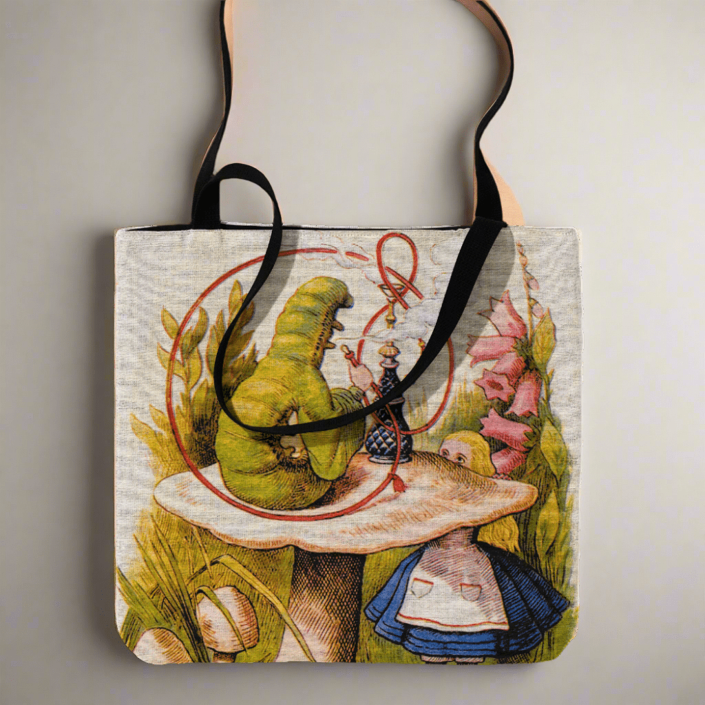 Alice & the Caterpillar Woven Tote – A Classic Wonderland Statement - Offbeat Opulence