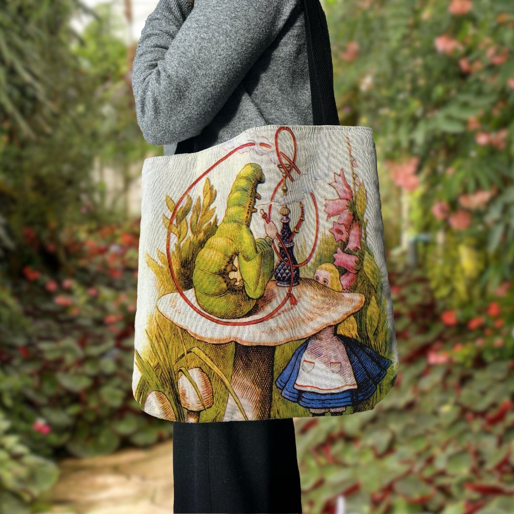 Alice & the Caterpillar Woven Tote – A Classic Wonderland Statement - Offbeat Opulence