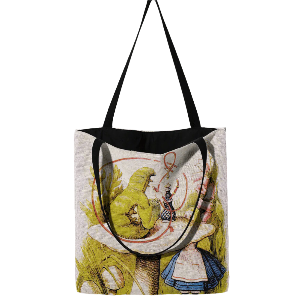 Alice & the Caterpillar Woven Tote – A Classic Wonderland Statement-Offbeat Opulence