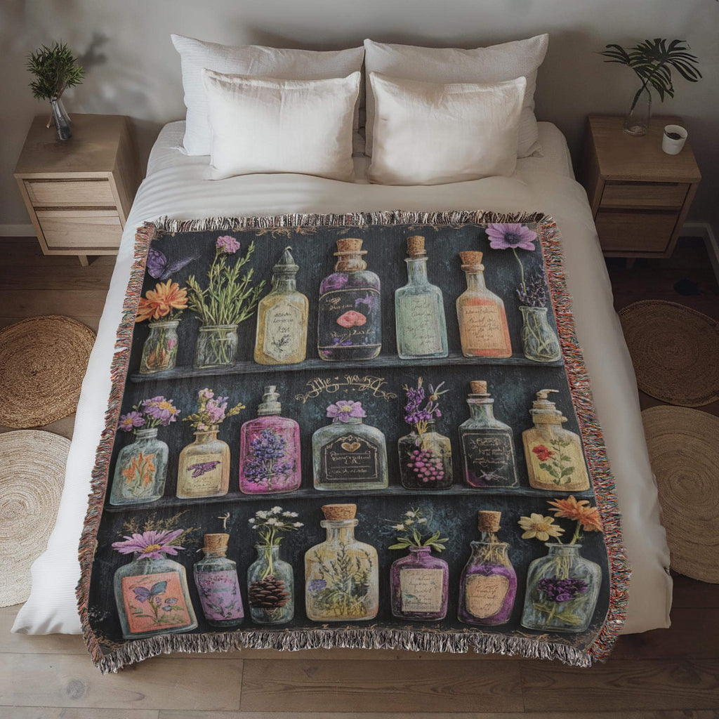 Apothecary Shelves Watercolor Woven Blanket-Offbeat Opulence