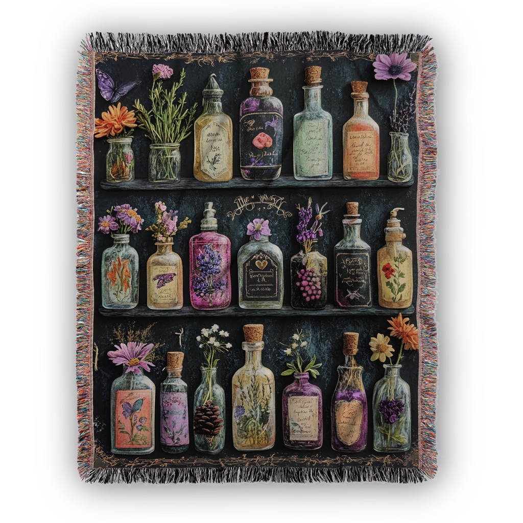 Apothecary Shelves Watercolor Woven Blanket-Offbeat Opulence