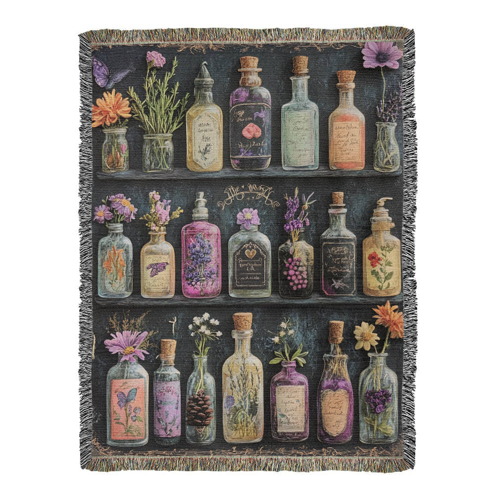 Apothecary Shelves Watercolor Woven Blanket - Offbeat Opulence