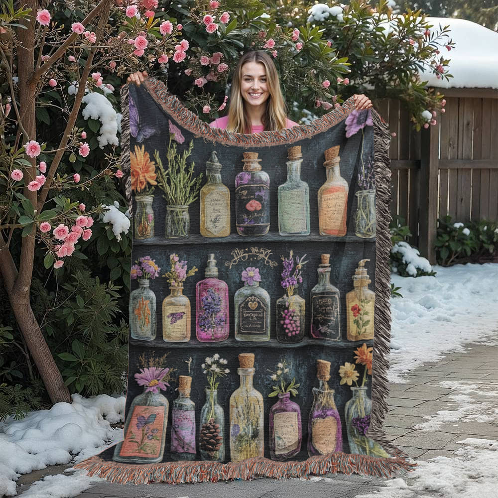 Apothecary Shelves Watercolor Woven Blanket-Offbeat Opulence