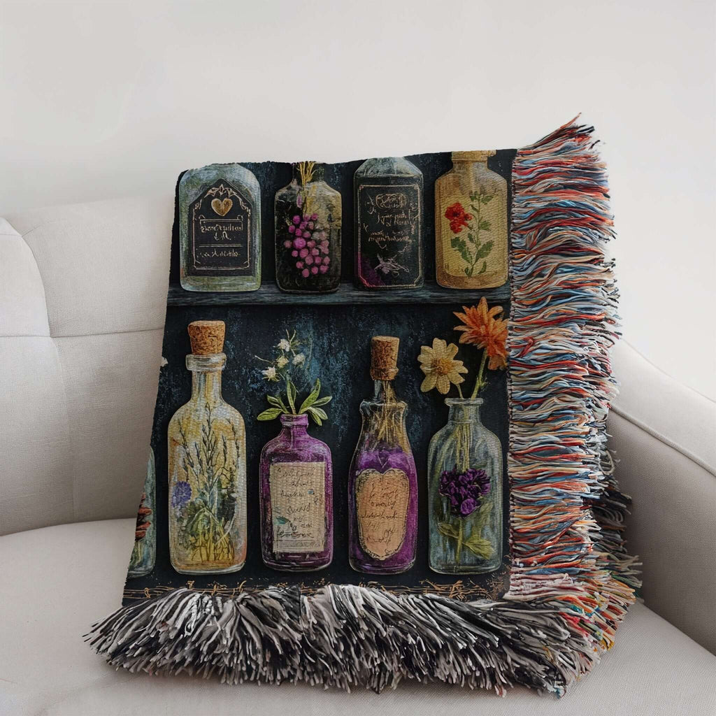 Apothecary Shelves Watercolor Woven Blanket-Offbeat Opulence