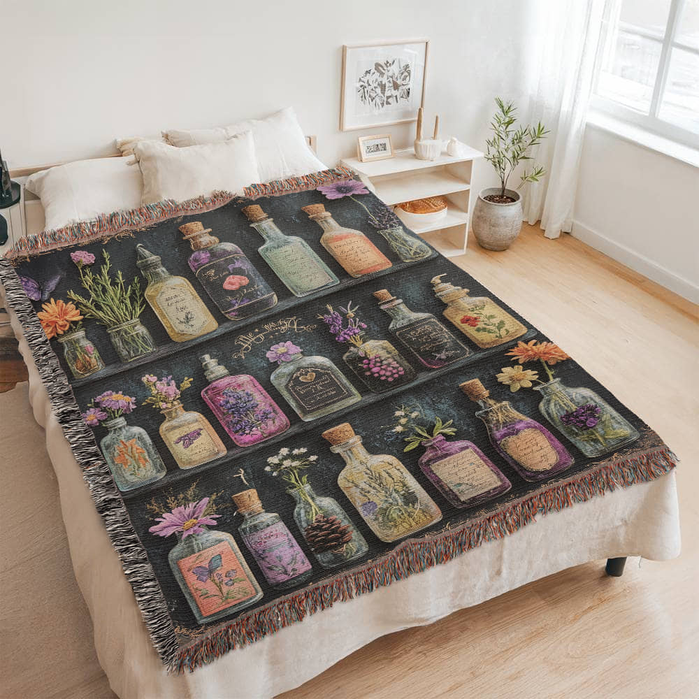 Apothecary Shelves Watercolor Woven Blanket - Offbeat Opulence