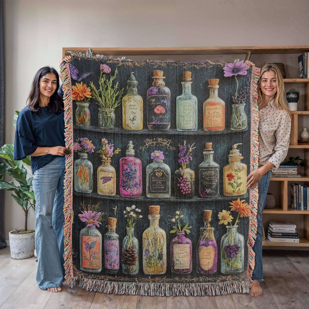 Apothecary Shelves Watercolor Woven Blanket-Offbeat Opulence