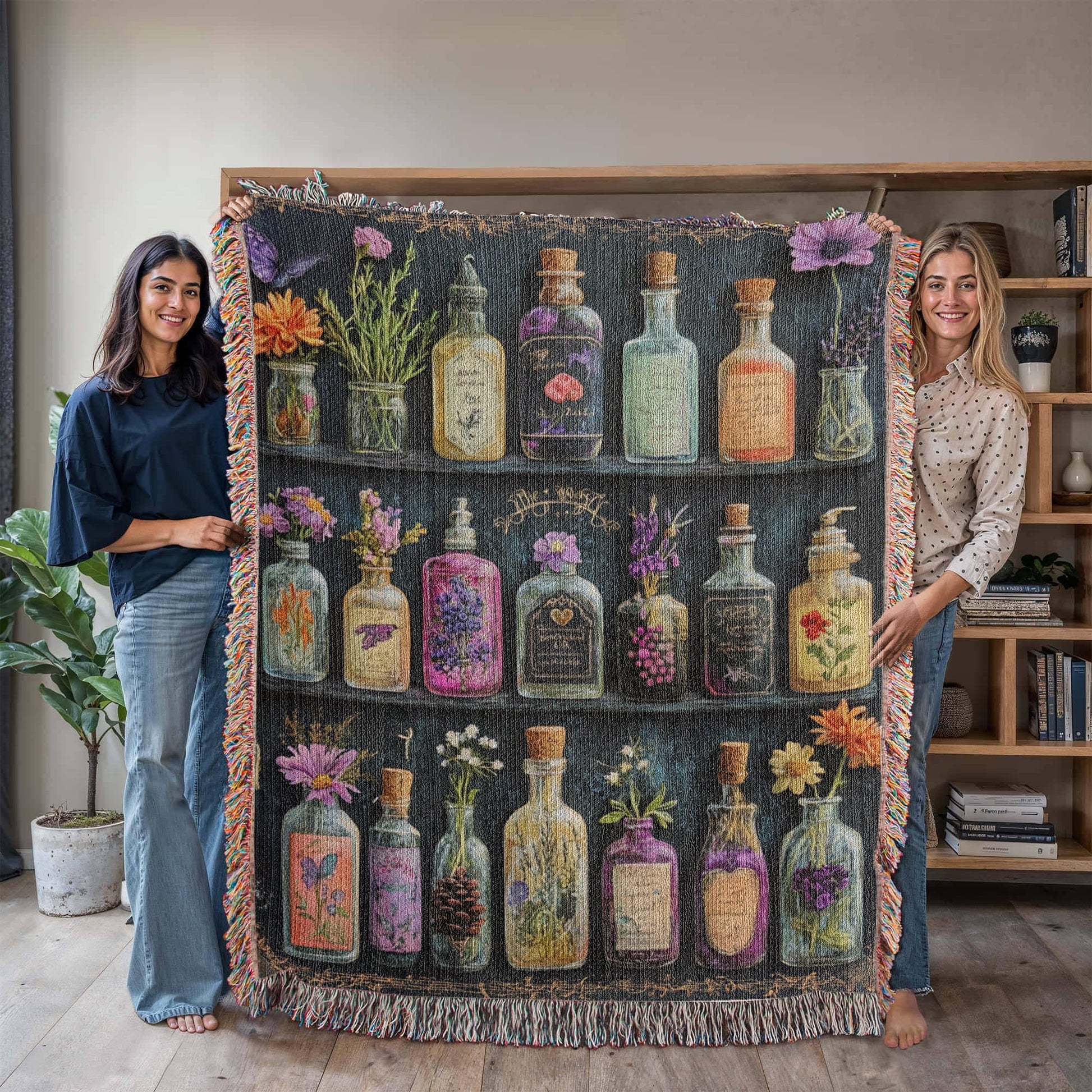 Apothecary Shelves Watercolor Woven Blanket - Offbeat Opulence