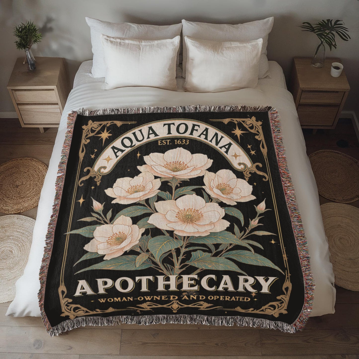 Aqua Tofana Apothecary Woven Blanket - Offbeat Opulence