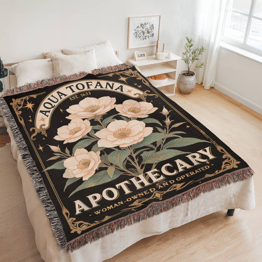 Aqua Tofana Apothecary Woven Blanket - Offbeat Opulence