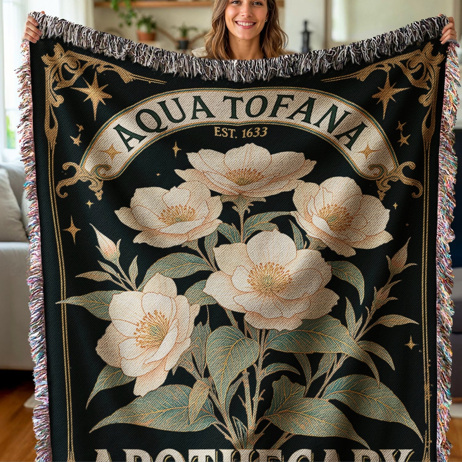 Aqua Tofana Apothecary Woven Blanket - Offbeat Opulence