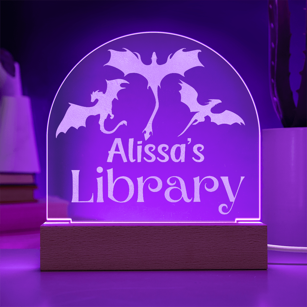 Personalized Dragon Library – Engraved LED Acrylic Plaque-Offbeat Opulence