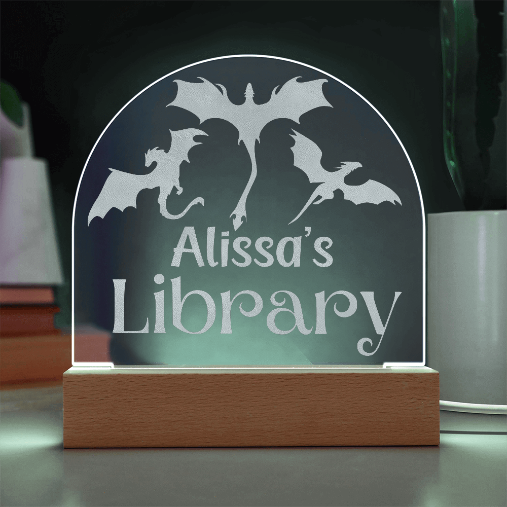 Personalized Dragon Library – Engraved LED Acrylic Plaque-Offbeat Opulence