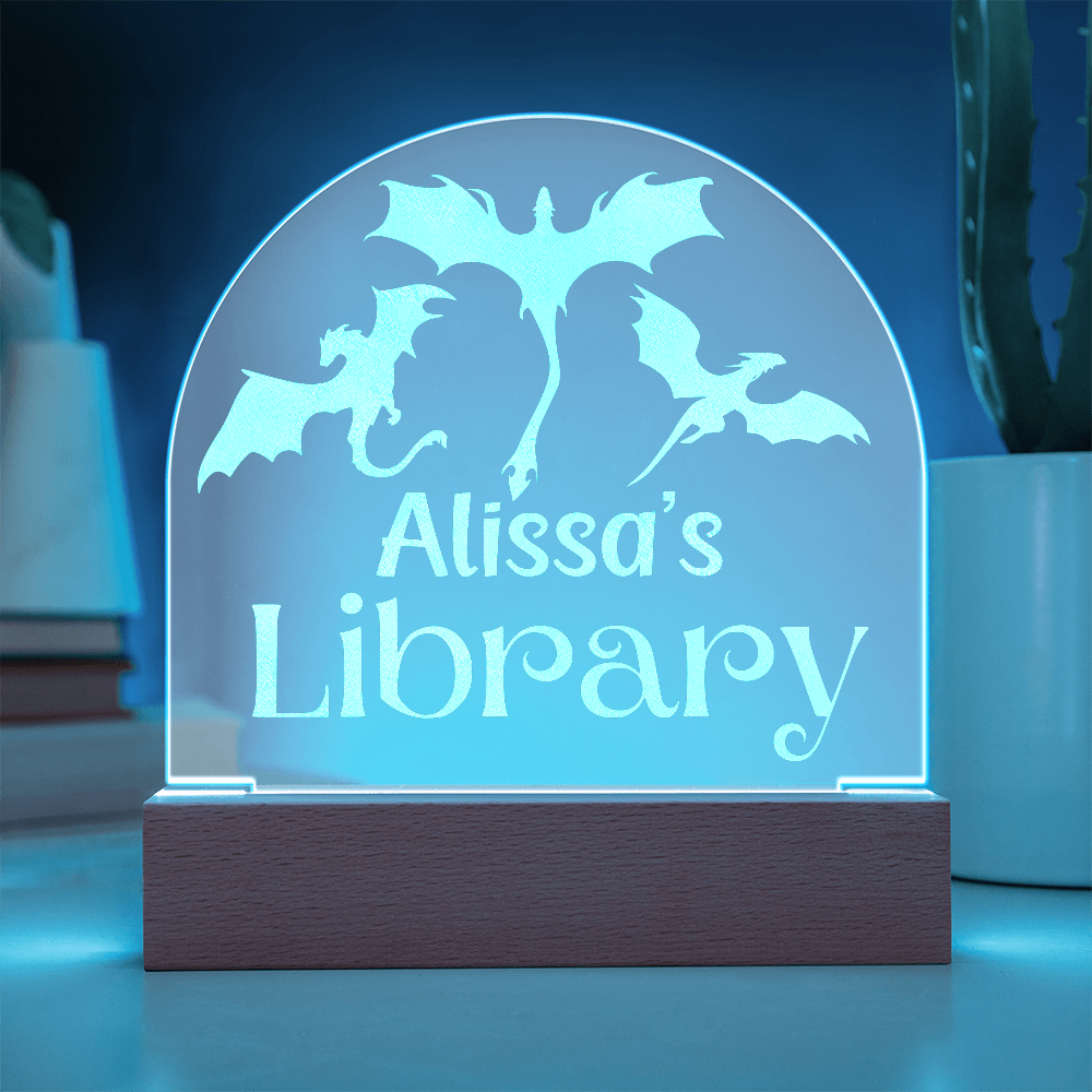 Personalized Dragon Library – Engraved LED Acrylic Plaque-Offbeat Opulence