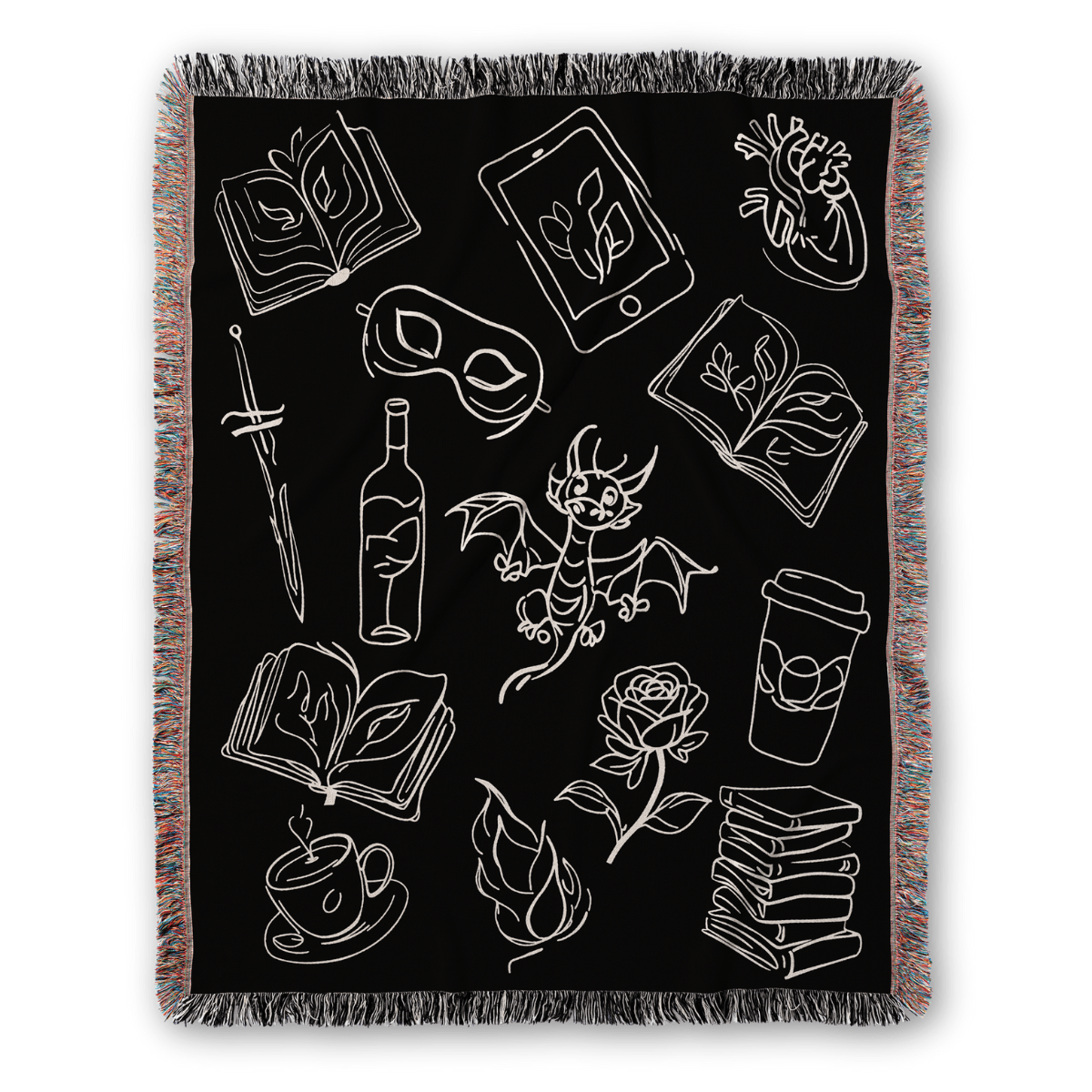 Bookish Doodles Woven Blanket – A Cozy Ode to Every Reader's Obsessions - Offbeat Opulence