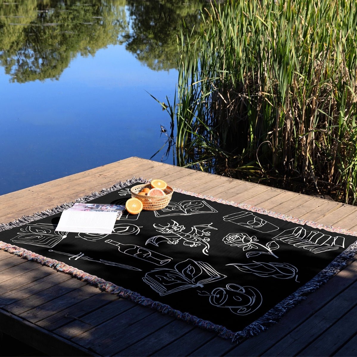 Bookish Doodles Woven Blanket – A Cozy Ode to Every Reader's Obsessions-Offbeat Opulence