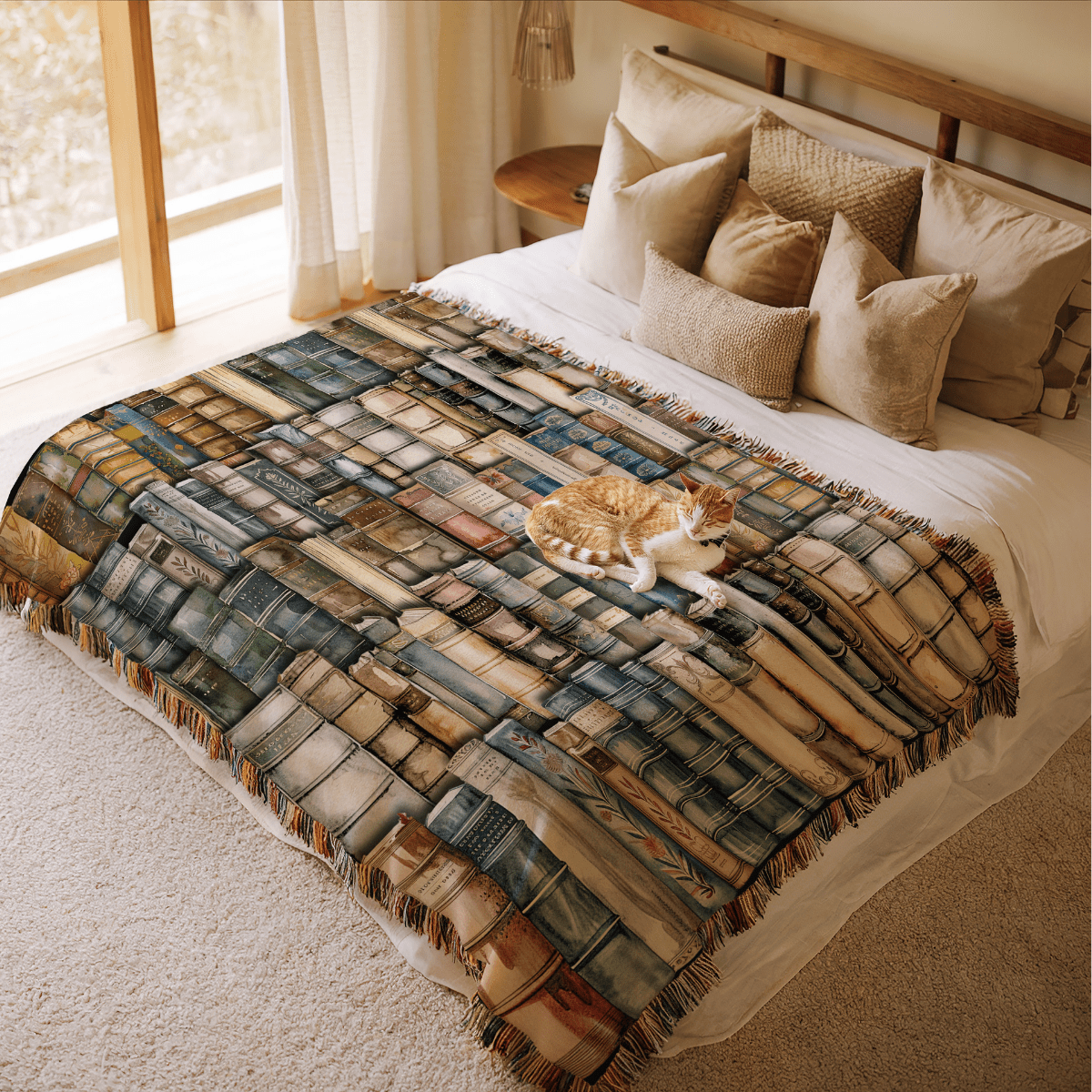 Bookshelf of Delusion & Denial Woven Throw Blanket-Offbeat Opulence