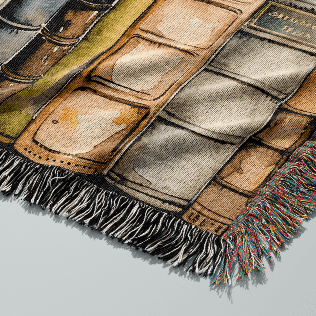 Bookshelf of Delusion & Denial Woven Throw Blanket-Offbeat Opulence
