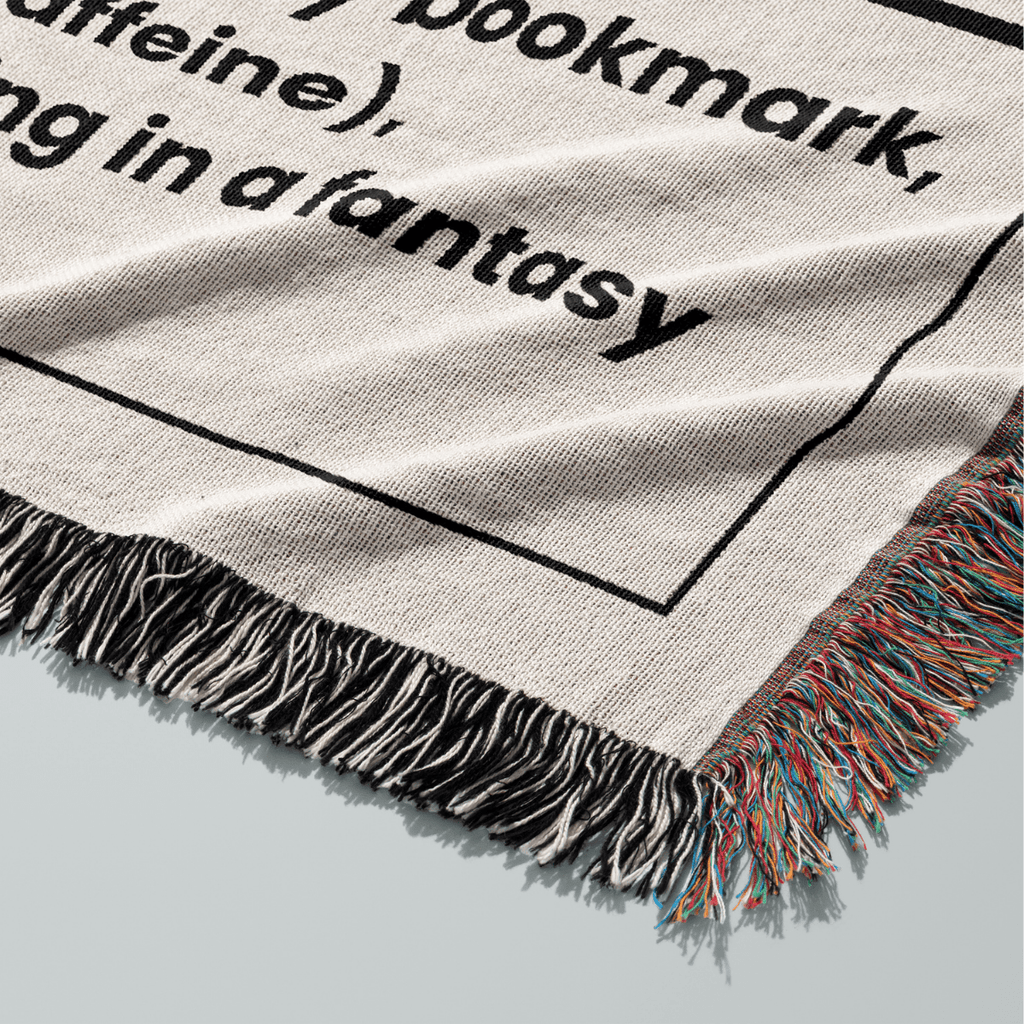 Booktrovert Nutrition Facts Woven Blanket – Quietly Unhinged & Cozy-Offbeat Opulence