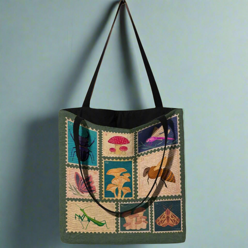 Botanical Stamps Woven Tapestry Tote – Nature-Inspired & Uniquely Crafted-Offbeat Opulence