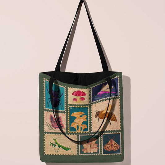 Botanical Stamps Woven Tapestry Tote – Nature - Inspired & Uniquely Crafted - Offbeat Opulence