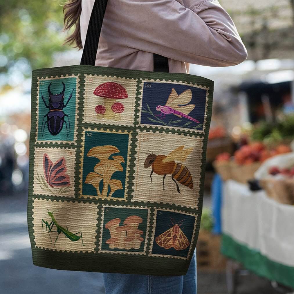 Botanical Stamps Woven Tapestry Tote – Nature-Inspired & Uniquely Crafted-Offbeat Opulence