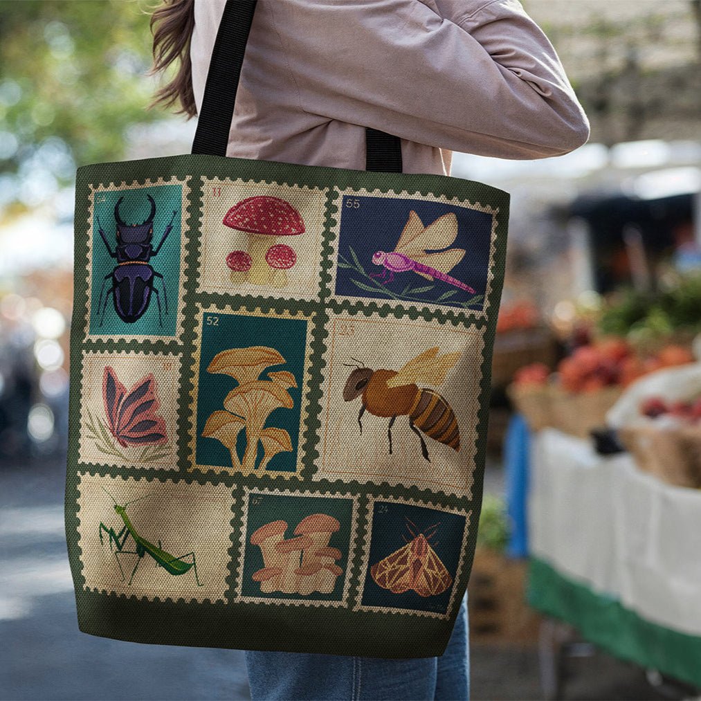 Botanical Stamps Woven Tapestry Tote – Nature - Inspired & Uniquely Crafted - Offbeat Opulence