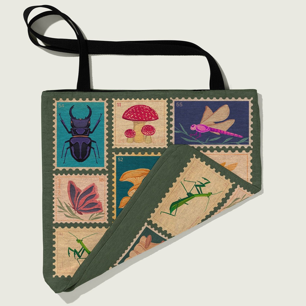 Botanical Stamps Woven Tapestry Tote – Nature - Inspired & Uniquely Crafted - Offbeat Opulence