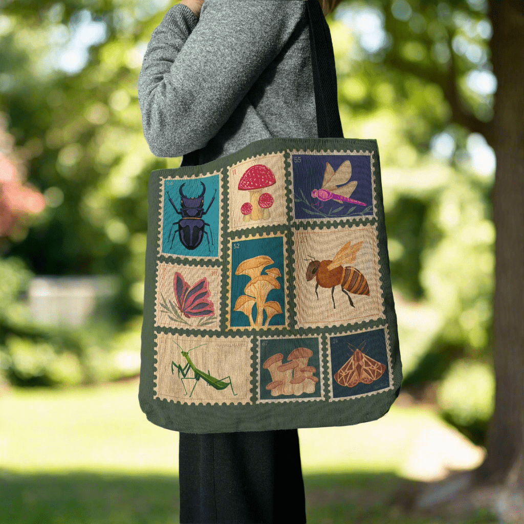 Botanical Stamps Woven Tapestry Tote – Nature - Inspired & Uniquely Crafted - Offbeat Opulence